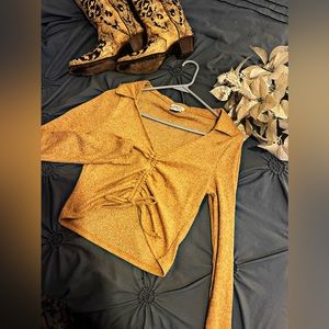 Tan crop too long sleeve